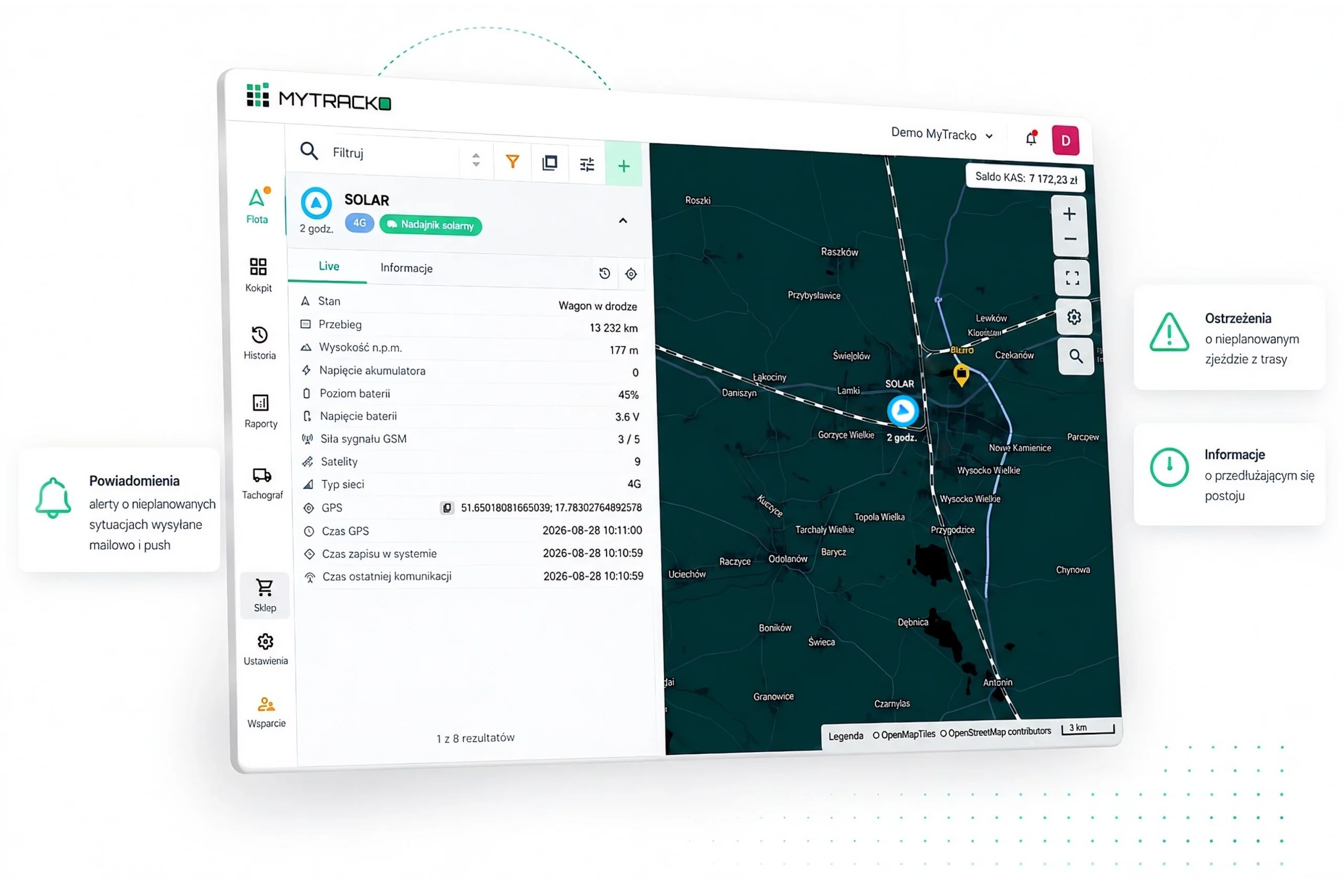 Monitoring wagonów kolejowych w systemie MyTracko – lokalizacja GPS, alerty i informacje o postoju