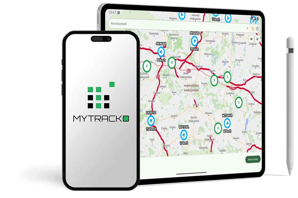 Aplikacja mobilna MYTRACKO z mapą monitoringu GPS pojazdów w czasie rzeczywistym