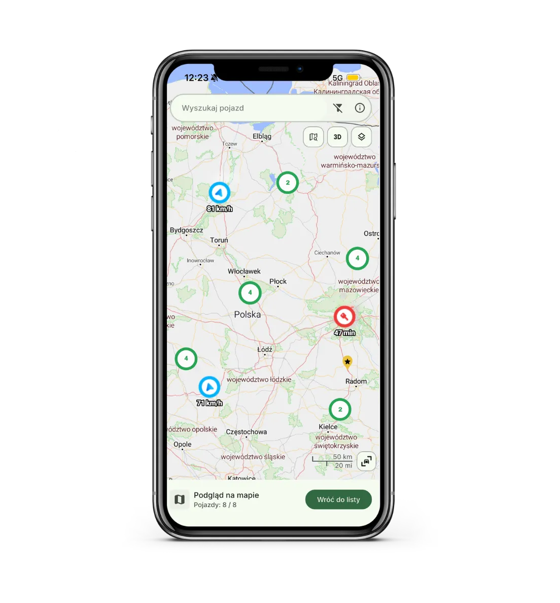 Monitoring GPS floty pojazdów na mapie w aplikacji MYTRACKO