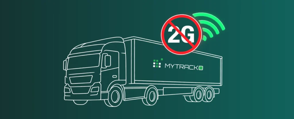 Koniec sieci 2G ciężarówka z systemem MyTracko i symbolem wyłączenia 2G