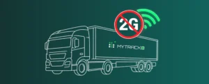 Koniec sieci 2G ciężarówka z systemem MyTracko i symbolem wyłączenia 2G